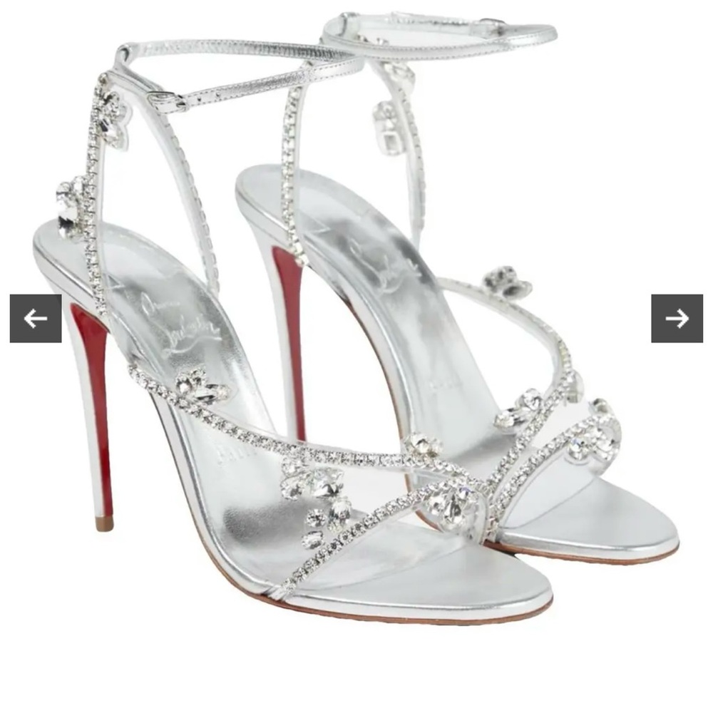 Christian Louboitin Joli Queen Silver Strappy Heels